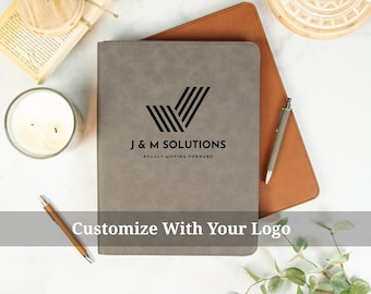 Custom Logo Portfolio Personalized, Vegan Leather Portfolio, Small Business Gift, Logo Gifts for Employees, Personalized Padfolio with Logo