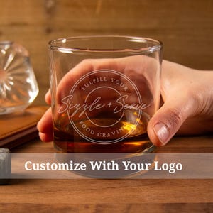 Etched Logo Whiskey Glass, Company Logo Gifts, Engraved Whiskey Glass with Logo, Bottom Etched Whiskey Glass, Bourbon Glass, Employee Gifts