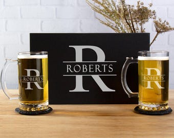 Personalized Beer Stein Set, Custom Beer Mugs, Etched Beer Glasses Personalized Stein, Birthday Gift for Him, Beer Retirement Gifts for Men