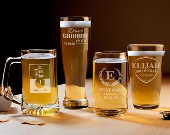 Beer Glasses Custom Groomsman Gifts, Wedding Groomsmen Gifts, Groomsmen Beer Mug, Custom Pint Glass for Groomsmen, Best Man Proposal Gift
