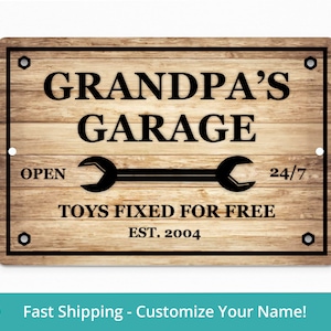 Custom Garage Sign Gift for Grandpa, Grandpas Garage Sign, Personalized Metal Sign, Grandpa Birthday Gift, Grandpa Gifts from Grandkids