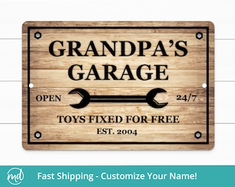 Grandpas Garage Sign, Personalized Garage Sign, Sign For Grandpa, Father's Day Gift For Grandpa Custom, Aluminum Sign Garage