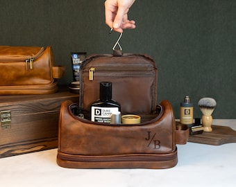 Personalized Travel Bag For Men, Faux Leather Hanging Toiletry Bag, Dopp Kits Personalized, Custom Gift For Men, Groomsmen Dopp Kit For Him