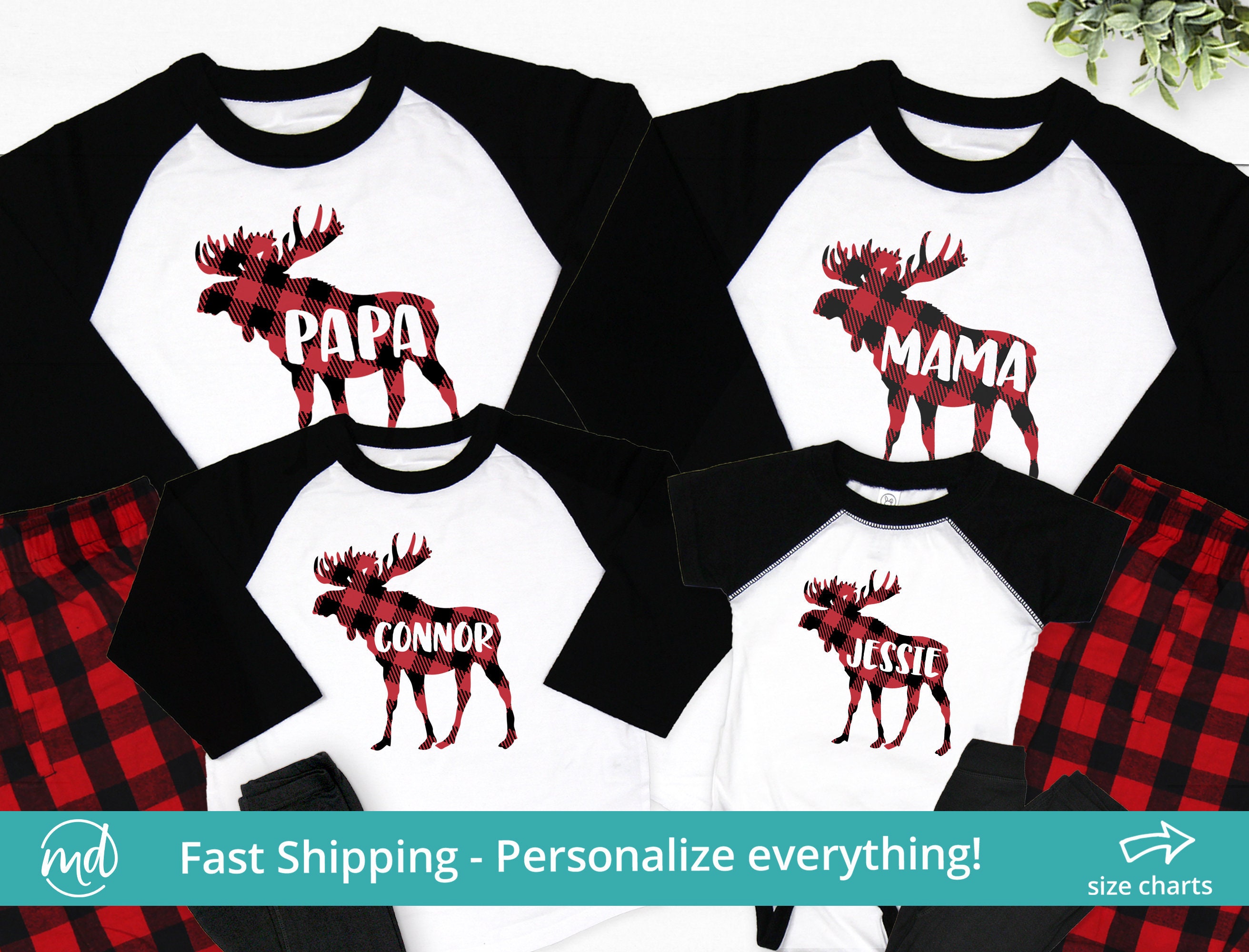 Family Moose Pajama Set, Christmas Moose Pajamas, Family Moose