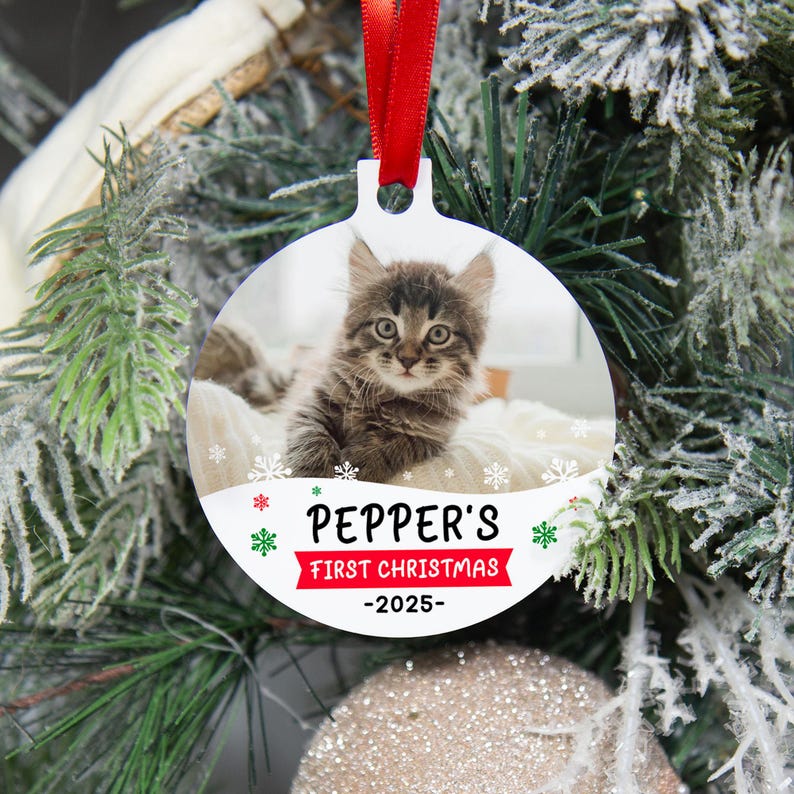 Première décoration de Noël pour chat, Décoration de Noël personnalisée pour chat, Première décoration de Noël pour animaux de compagnie, Décoration photo de chat, Cadeau pour papa chat pour les amoureux des chats image 4