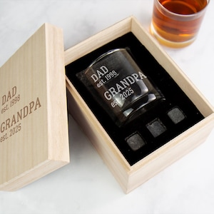 Grandpa Gift Personalized Whiskey Glass, Pregnancy Reveal Grandparents Pregnancy Announcement, Whiskey Gift Set, Gift For Grandpa Est 2026 image 1