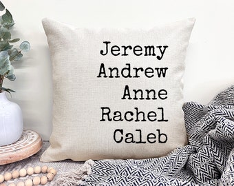 Personalized Family Names Pillow, Family Pillow Cover, Grandkids Names Pillow Case, Throw Pillow with Names, Custom Home Decor Gift for Mom