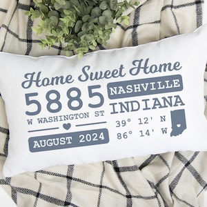 Home Address Pillow, Home Sweet Home Pillow with Coordinates, New Home Pillow, First Home Gift, Housewarming Gift Personalized Throw Pillow