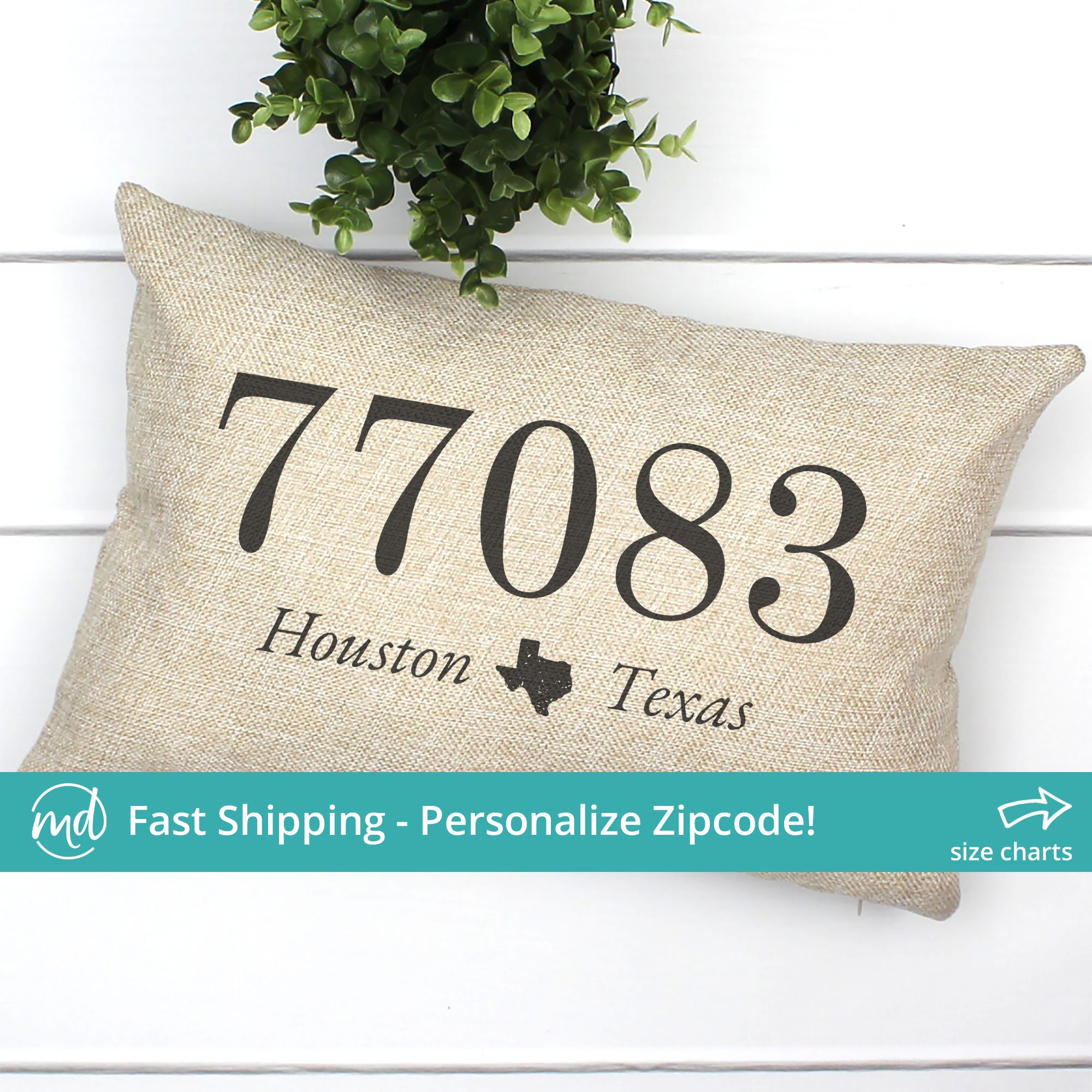 InspiredVisions Zip Code Personalized Pillows Embroidered