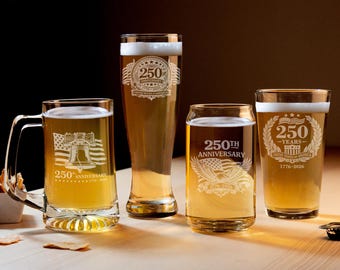 250th Anniversary of the USA Beer Glasses, American Flag Pint Glasses, America 250 Years, Independence Day, 4th of July Party Favors