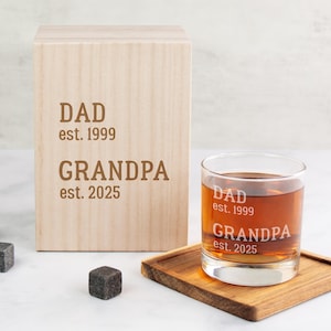 Grandpa Gift Personalized Whiskey Glass, Pregnancy Reveal Grandparents Pregnancy Announcement, Whiskey Gift Set, Gift For Grandpa Est 2026 1 Glass + Gift Box