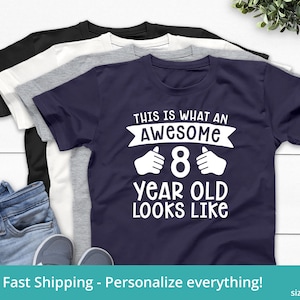 Awesome 8th Birthday Shirt for Boys, Kids Birthday Tshirt, Eighth Birthday Shirt for Kids, Boys Birthday Shirt 8, 8 Year Old Birthday Shirts