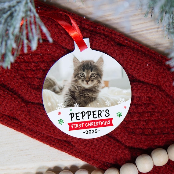Cats First Christmas Ornament, Cat Ornament Personalized, Pets First Christmas Ornament, Cat Photo Ornament, Cat Dad Gift for Cat Lovers