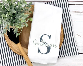 Last Name Tea Towel Monogram Kitchen Towel Personalized Tea Towels For Couples, Custom Tea Towel, Custom Wedding Gift Tea Towel