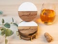 Marble and Wood Coasters Personalized Housewarming Gift, Realtor Closing Gift, Custom Coasters Set With Holder, Wedding Gift for Couple