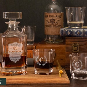 Custom Decanter and Glasses Set, Personalized Whiskey Decanter Set With Box, Custom Birthday Gift For Dad Gifts, Engraved Decanter Set