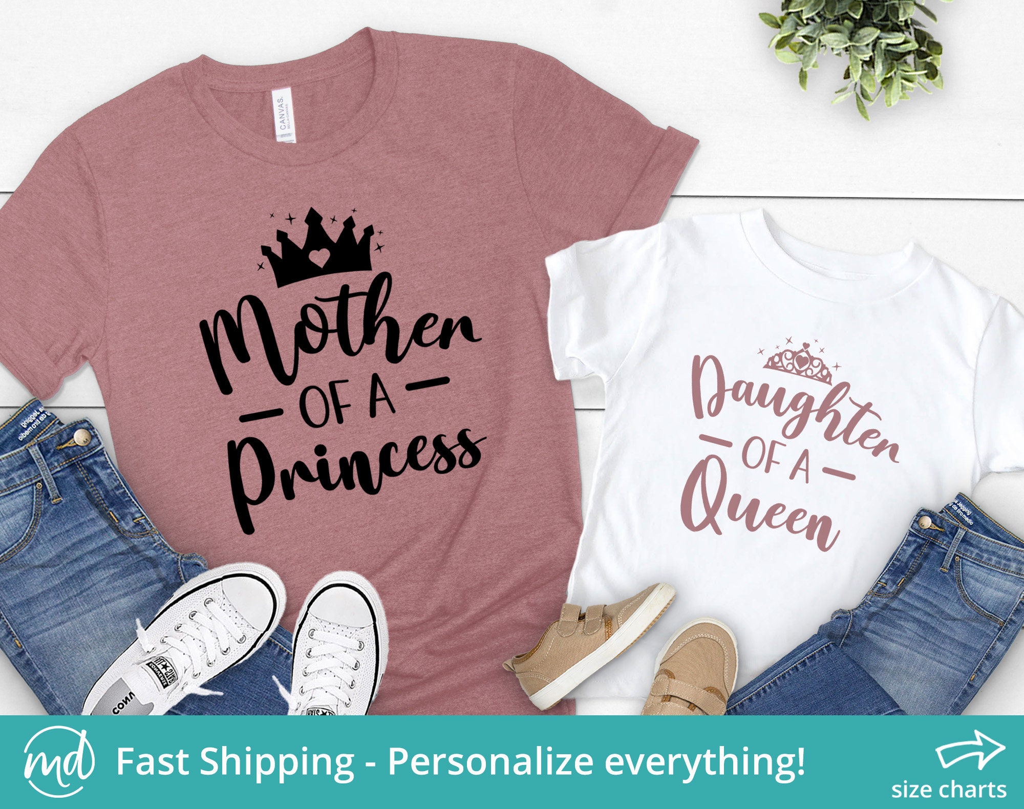 Mommy and Me Outfits, Mommy and Me Shirts, Mother Daughter Shirts, Mother Daughter Matching Outfits Mother of a Princess Daughter of a Queen
