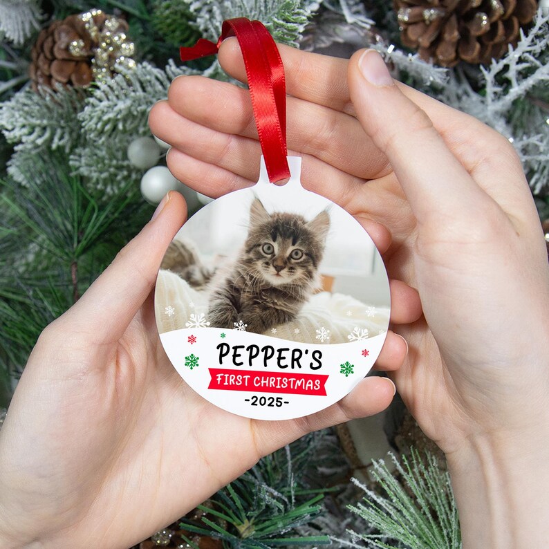 Première décoration de Noël pour chat, Décoration de Noël personnalisée pour chat, Première décoration de Noël pour animaux de compagnie, Décoration photo de chat, Cadeau pour papa chat pour les amoureux des chats image 2