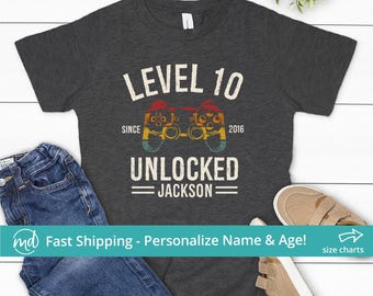 Level 10 Unlocked Birthday Shirt, Awesome Since 2016 Shirt, Gamer Birthday Shirt Boys 10th Birthday Shirt, Video Game Birthday Shirt 10 Boy