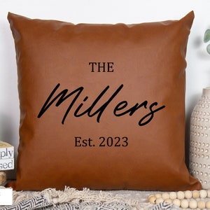 Personalized Pillow With Name, Southwest Throw Pillows, Anniversary Gift For Her, Last Name Gifts, Faux Leather Pillow, Custom Wedding Gift
