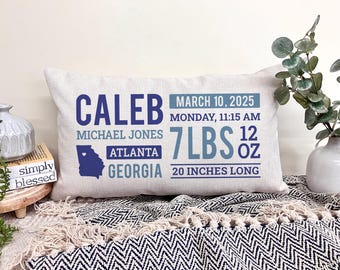 Custom Birth Announcement Pillow, Baby Boy Birth Stats Pillow, Baby Boy Gift Personalized Baby Pillow, Custom Nursery Decor Boy Baby Gifts