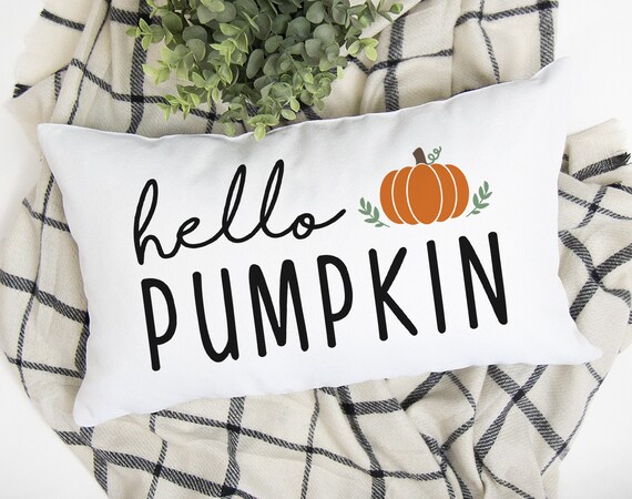 Fall Decorative Pillow Covers 18x18 Inch - Hello Fall Pumpkin Design, Set Of 2 (Linen Fabric) - View #3