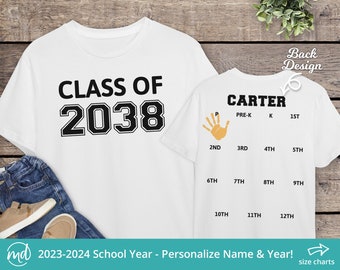 Class Of 2038 Shirt, Class Of 2038 Handprint Shirt, Grow With Me Shirt Class of 2038, Handprint School Shirt, Handprint Shirt For P to 12th