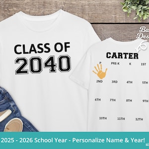 Class Of 2040 Shirt, Class Of 2040 Handprint Shirt, Grow With Me Shirt, Handprint School Shirt Personalized, Handprint Shirt For P to 12th