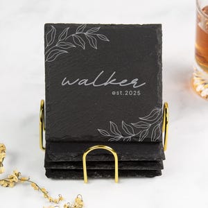 Personalized Wedding Gift Slate Coaster Set, Engraved Anniversary Gift, Custom Engagement Gift, Wedding Shower Gift, Realtor Closing