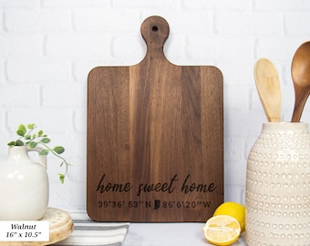 Personalized Cutting Board With Coordinates, Home Sweet Home Cutting Board, Realtor Closing Gift For Client, Housewarming Gift First Home