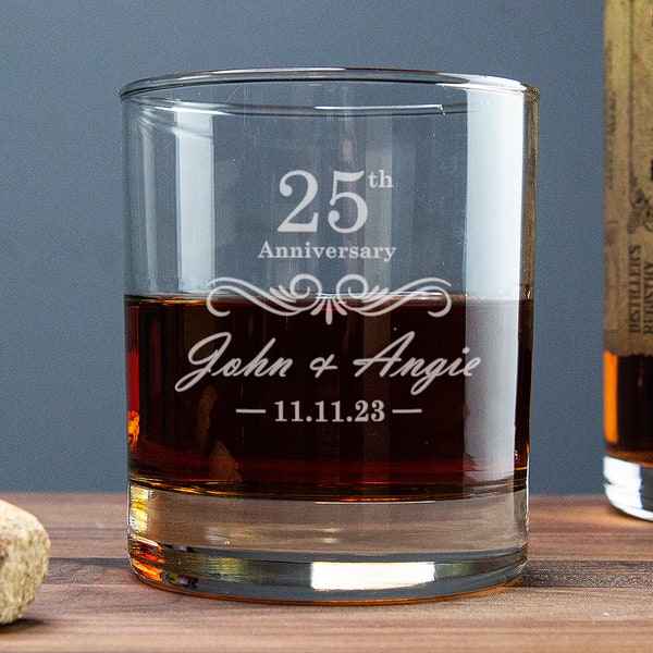 Anniversary Whiskey Glasses, 25th Wedding Anniversary Gift For Husband, Personalized 25th Anniversary Gifts, Personalized Whiskey Glasses