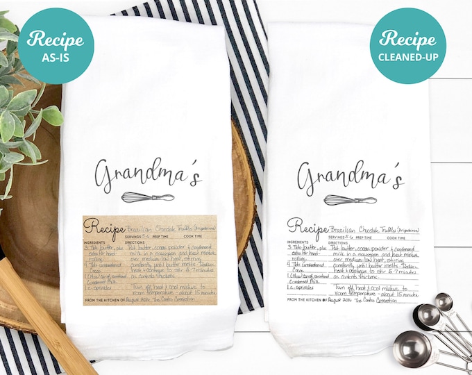 Handwritten Recipe Tea Towel Recipe Towel Personalized Recipe Kitchen