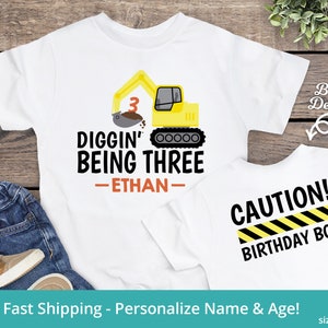 Construction Birthday Shirt Boys Personalized 3rd Birthday Shirt Digger Front Loader Excavator Construction Theme Birthday Tshirt image 1