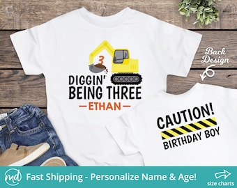 Construction Birthday Shirt | Boys Personalized 3rd Birthday Shirt | Digger | Front Loader | Excavator | Construction Theme Birthday Tshirt