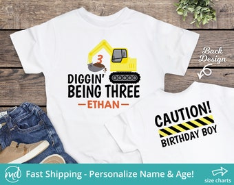 Construction 3rd Birthday Shirt, 3 Year Old Birthday Boy Shirts, Personalized 3rd Birthday Shirt Boy Construction Theme, Excavator Tshirt