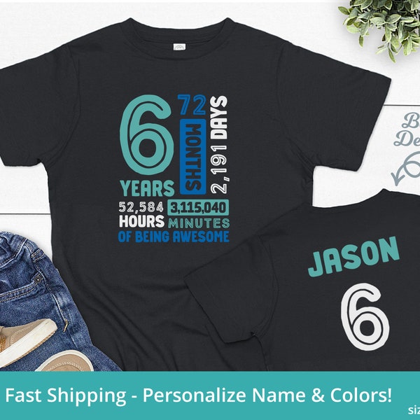 6 Years of Being Awesome, 6th Birthday Shirt Boy, Personalized Birthday Shirt Boy, Custom Birthday Shirt Age 6, Sixth Birthday Shirt Boy