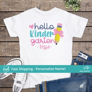 Hello Kindergarten Shirt For Girls, Personalized Kindergarten Shirt Back To School Shirt, Girls First Day Of Kindergarten Shirt With Name