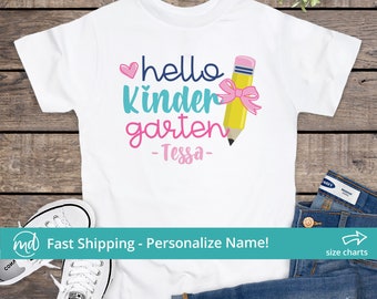 Hello Kindergarten Shirt For Girls, Personalized Kindergarten Shirt Back To School Shirt, Girls First Day Of Kindergarten Shirt With Name