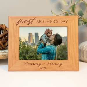 Gift for First Mothers Day Picture Frame, Mom Photo Frame Gift, Engraved Wood Picture Frame, New Mom Gift, Personalized Mothers Day Gift