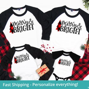 Merry And Bright Christmas Shirt, Family Holiday Pajamas, Matching Family Christmas Pajamas, Christmas Jammies For Family Christmas PJs