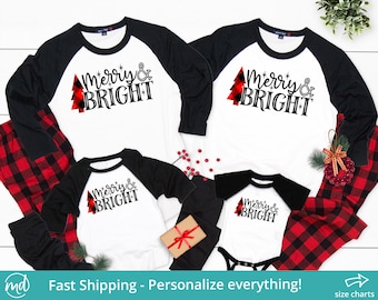 Merry And Bright Christmas Shirt, Family Set, Matching Christmas Pajamas Family Shirts, Christmas Jammies For Family, Xmas Pajamas