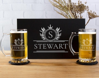 Beer Mug Gift Set, Engraved Beer Stein, Custom Beer Glasses, Personalized Beer Mug Set, Custom Christmas Gifts for Him, Beer Gifts for Dad