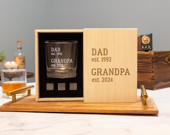 Grandpa Gift Personalized Whiskey Glass, Pregnancy Reveal Grandparents Pregnancy Announcement, Whiskey Gift Set, Gift For Grandpa Est 2025