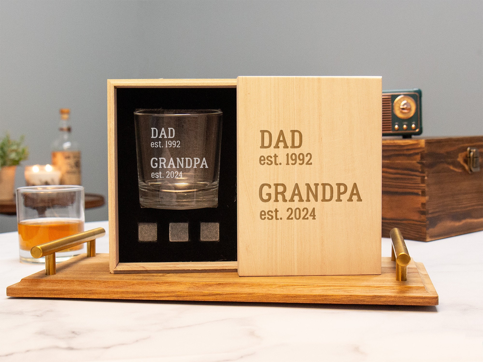 Grandpa Gift Personalized Whiskey Glass, Pregnancy Reveal Grandparents Pregnancy Announcement, Whiskey Gift Set, Gift For Grandpa Est 2025