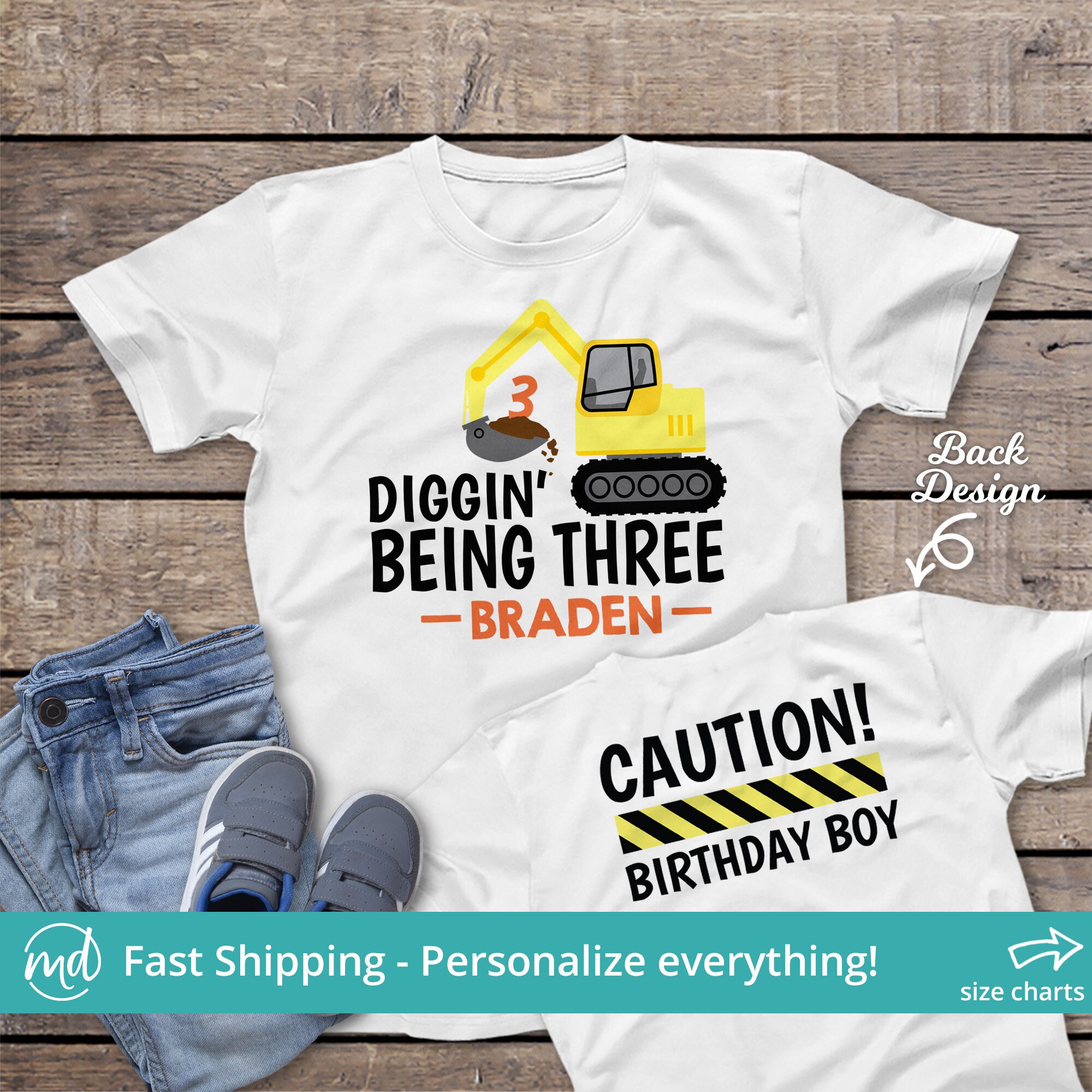 3rd Birthday Gift Construction Party 3 Year Old Boy Toddler//Infant Kids T-Shirt
