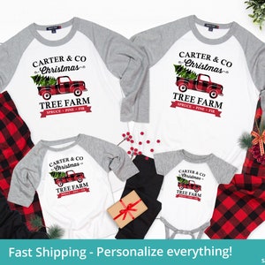 Vintage Truck Christmas Pajamas Truck, Personalized Family Christmas Pajamas With Red Truck, Matching Christmas Pajamas Family Buffalo Plaid