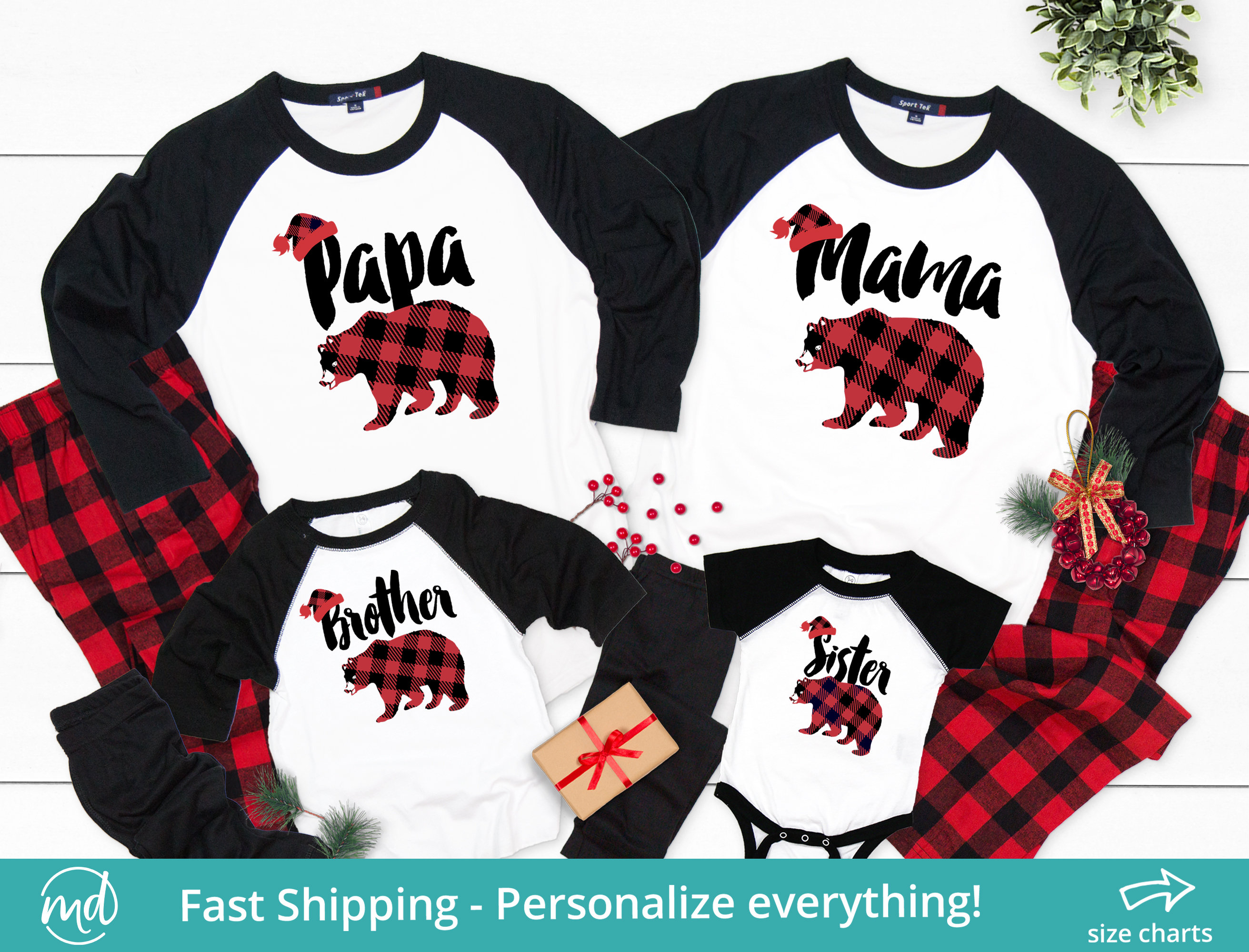 Sister Bear | Women Red Plaid Christmas Pajama Family Gift T-Shirt Sister Bear | Women Red Plaid Christmas Pajama Family Gift T-Shirt