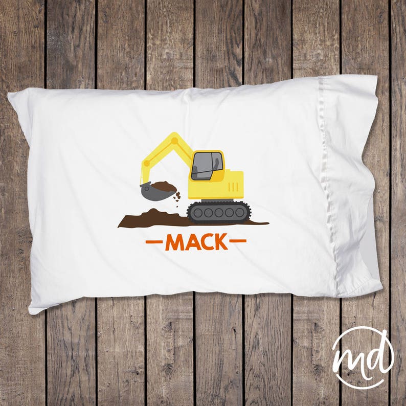 Excavator Construction Pillow Gift for Little Boy Pillowcase ONLY Construction Birthday Party Gift Personalized Digger Pillow Case