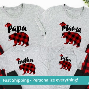 Mama Bear Papa Bear Pajamas Baby Bear Shirt, Bear Family Christmas Shirt, Matching Holiday Shirts For Family, Buffalo Plaid Pajama Pants