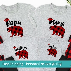 Mama Bear Papa Bear Pajamas Baby Bear Shirt, Bear Family Christmas Shirt, Matching Holiday Shirts For Family, Buffalo Plaid Pajama Pants